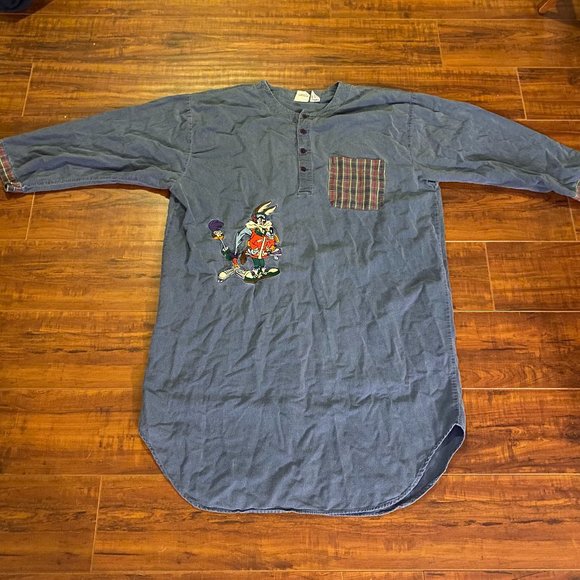 Vintage 1993 Wiley Coyote Road Runner Acme Clothing Looney Tunes Long Big Shirt - Picture 2 of 5
